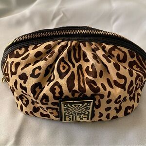 Biba Genuine Leather Animal Print Pouch with Gold Accents